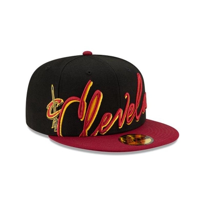 Black Cleveland Cavaliers Hat - New Era NBA Cursive 59FIFTY Fitted Caps USA1867259